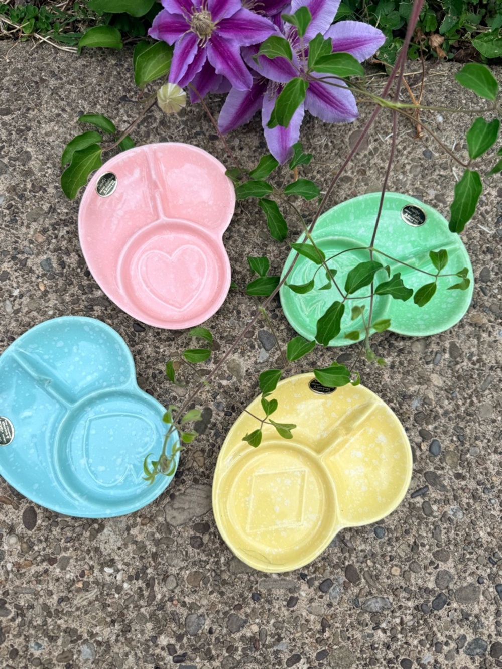 Vintage Shawnee - Pink, Green, Blue, Yellow Ashtray or trinket holder, Set of 4